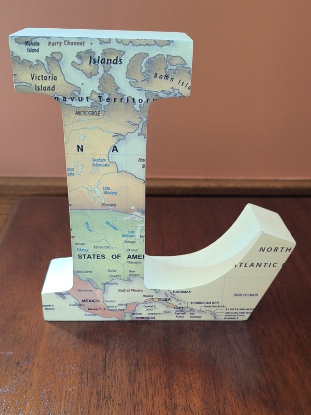Ashland Detailed US Map Monogram Letter L 3D Block Sign Home Decor 8"